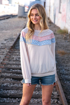 Taupe & Sky Blue Thermal Knit Out Seam Stitch Pullover - Coeur de la Mode