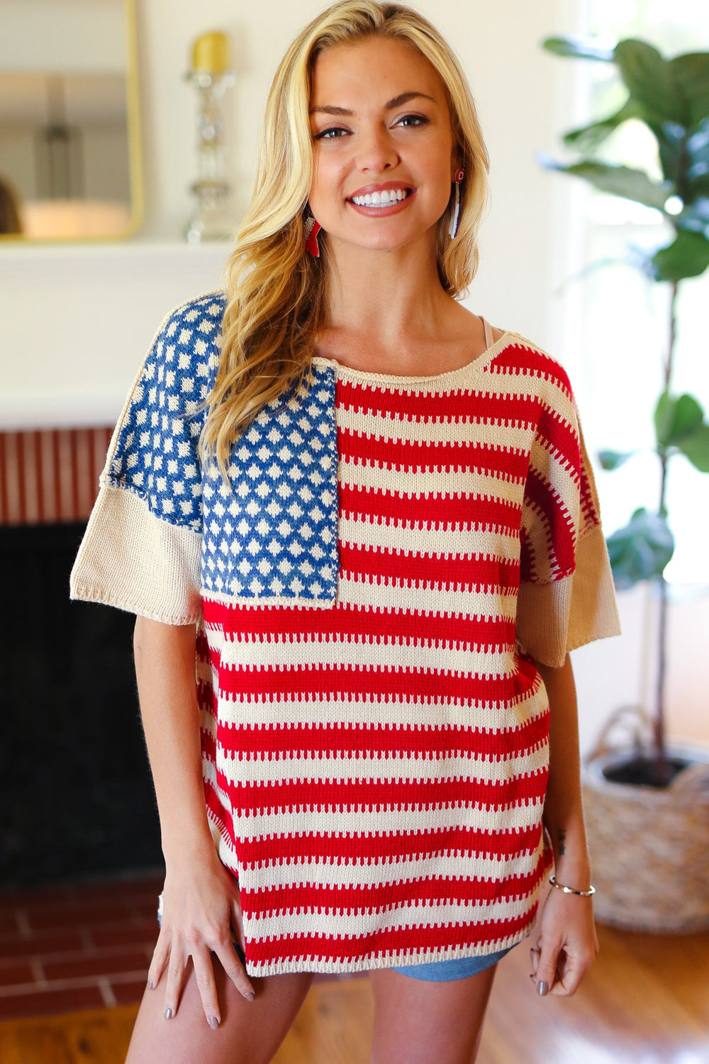 American Flag Jacquard Knit Sweater Top - Coeur de la Mode