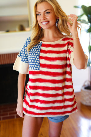 American Flag Jacquard Knit Sweater Top - Coeur de la Mode