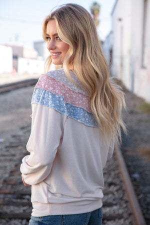 Taupe & Sky Blue Thermal Knit Out Seam Stitch Pullover - Coeur de la Mode