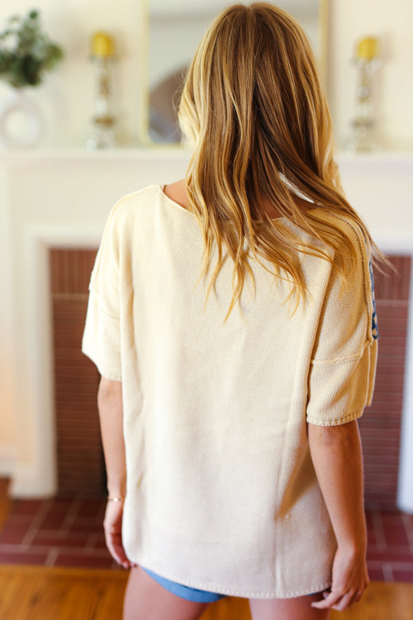 American Flag Jacquard Knit Sweater Top - Coeur de la Mode