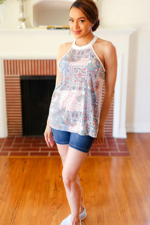 Cream Boho Paisley Thermal Halter Top - Coeur de la Mode