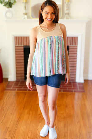 Mustard Two-Tone Boho Print Back Tie Tank - Coeur de la Mode