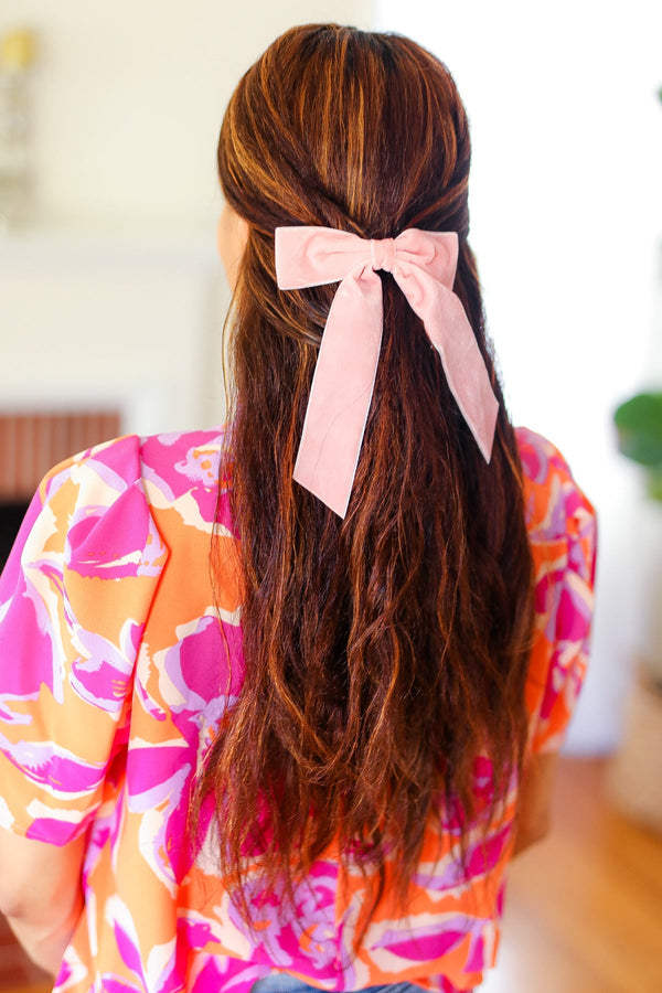 Soft Pink Velvet Barrette Clip Bow - Coeur de la Mode