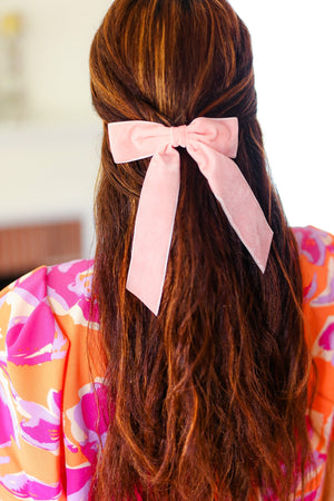 Soft Pink Velvet Barrette Clip Bow - Coeur de la Mode