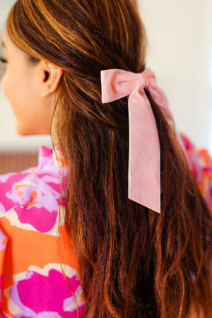 Soft Pink Velvet Barrette Clip Bow - Coeur de la Mode