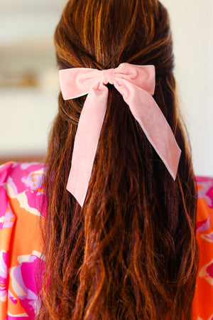 Soft Pink Velvet Barrette Clip Bow - Coeur de la Mode