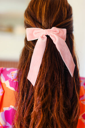 Soft Pink Velvet Barrette Clip Bow - Coeur de la Mode