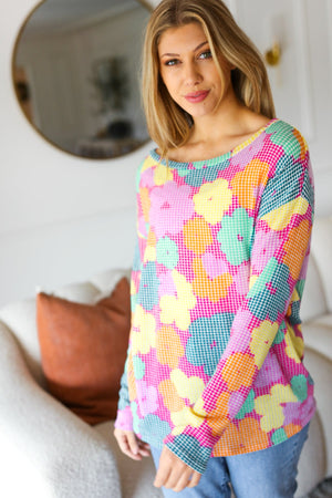 Easy To Love Fuchsia Floral Two Tone Knit Vintage Top - Coeur de la Mode
