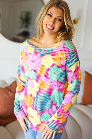 Easy To Love Fuchsia Floral Two Tone Knit Vintage Top - Coeur de la Mode