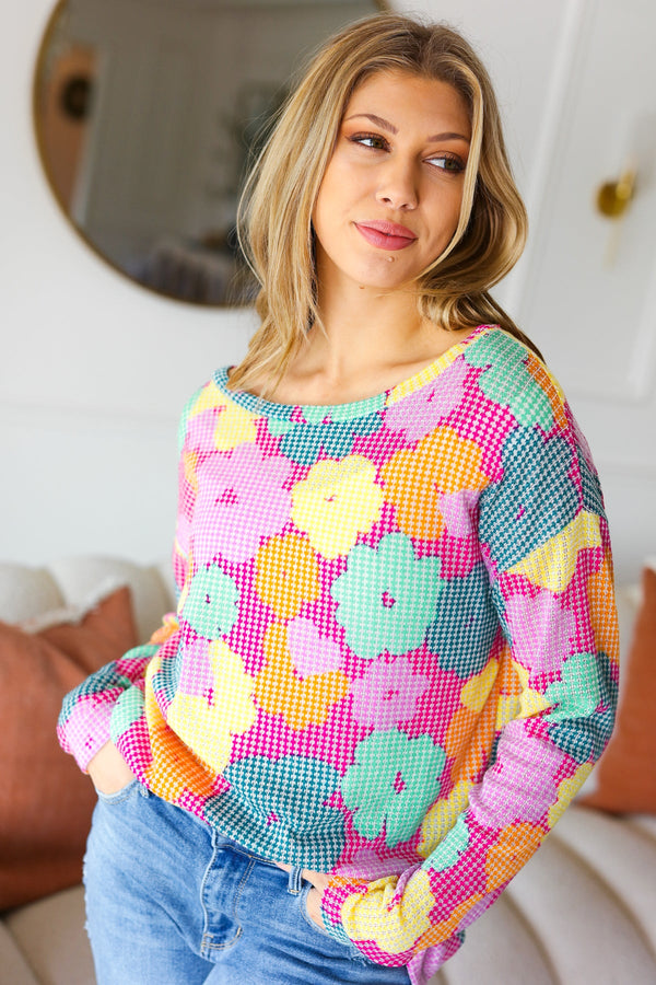 Easy To Love Fuchsia Floral Two Tone Knit Vintage Top - Coeur de la Mode