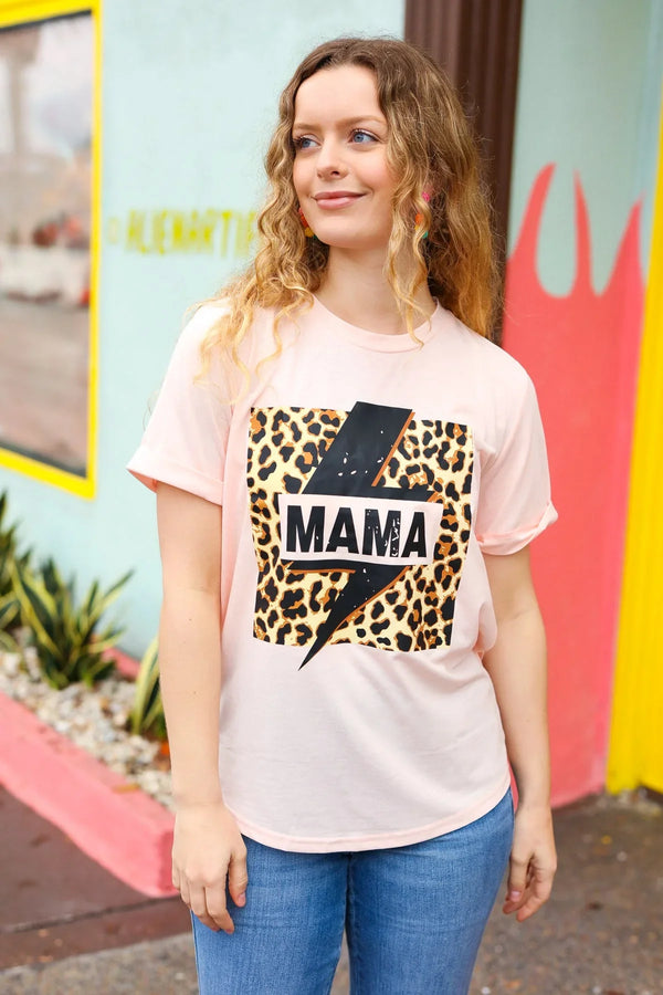 Peach "Mama" Animal Print Graphic Tee - Coeur de la Mode