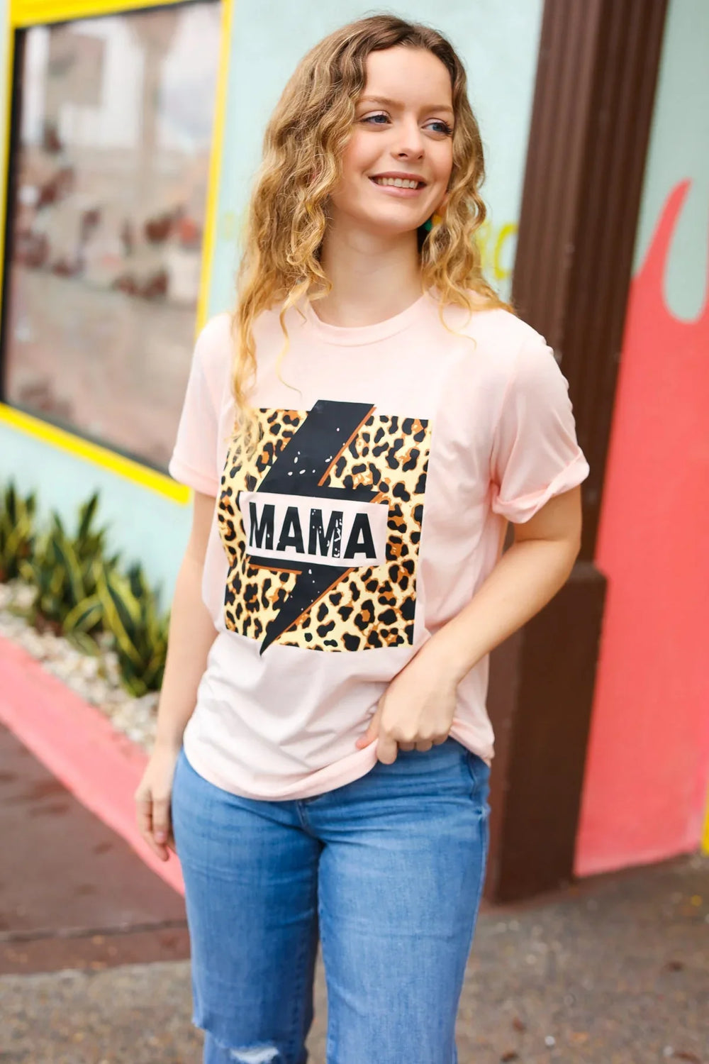 Peach "Mama" Animal Print Graphic Tee - Coeur de la Mode