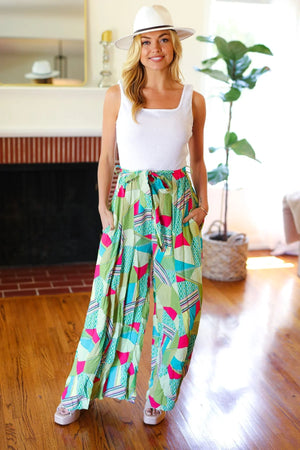 Feeling Couture Ivory & Mint Corded Geo Print Wide Leg Jumpsuit - Coeur de la Mode