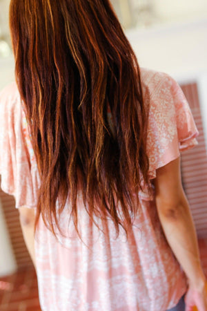 Blush Paisley Floral Yoke Tie Neck Top - Coeur de la Mode