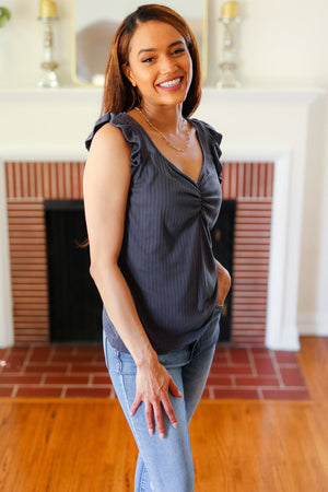 Sunny Days Charcoal Sweetheart Neckline Ribbed Top - Coeur de la Mode
