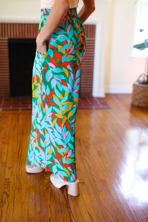 Summer Vibes Green & Orange Abstract Print Smocked Palazzo Pants - Coeur de la Mode