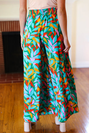 Summer Vibes Green & Orange Abstract Print Smocked Palazzo Pants - Coeur de la Mode