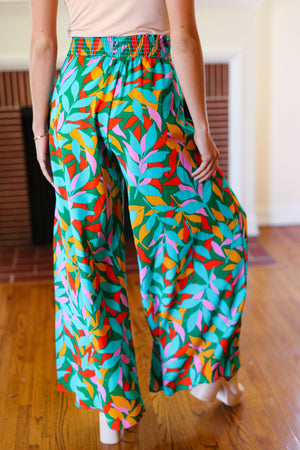 Summer Vibes Green & Orange Abstract Print Smocked Palazzo Pants - Coeur de la Mode