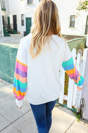 Stand Out Cream Stripe Drop Shoulder Hacci Knit Pullover - Coeur de la Mode