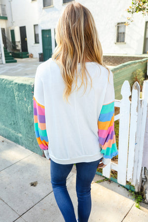 Stand Out Cream Stripe Drop Shoulder Hacci Knit Pullover - Coeur de la Mode
