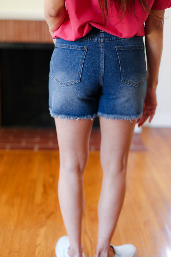 American Flag High Rise Frayed Hem Denim Shorts - Coeur de la Mode