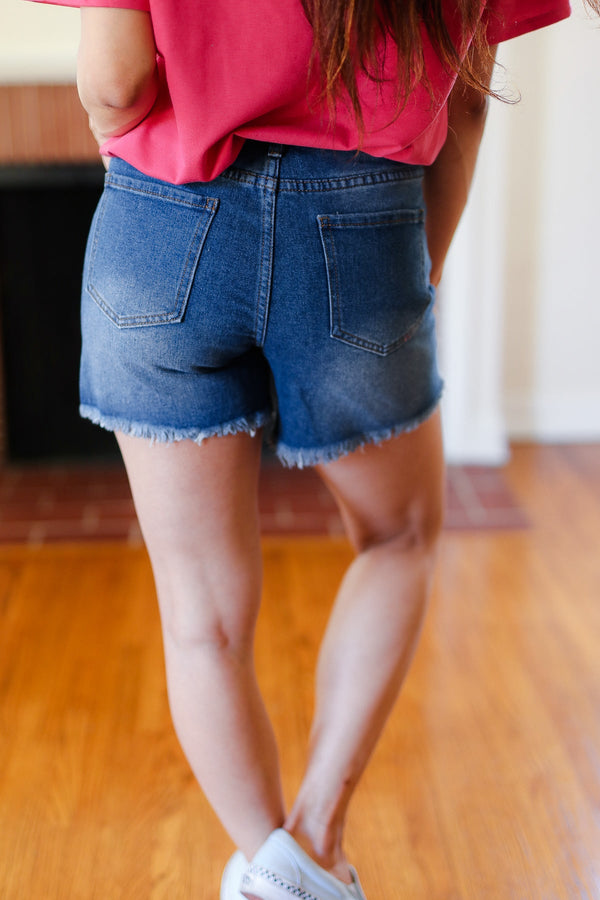 American Flag High Rise Frayed Hem Denim Shorts - Coeur de la Mode