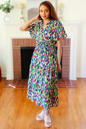 All For You Navy Multicolor Abstract Print Smocked Waist Maxi Dress - Coeur de la Mode