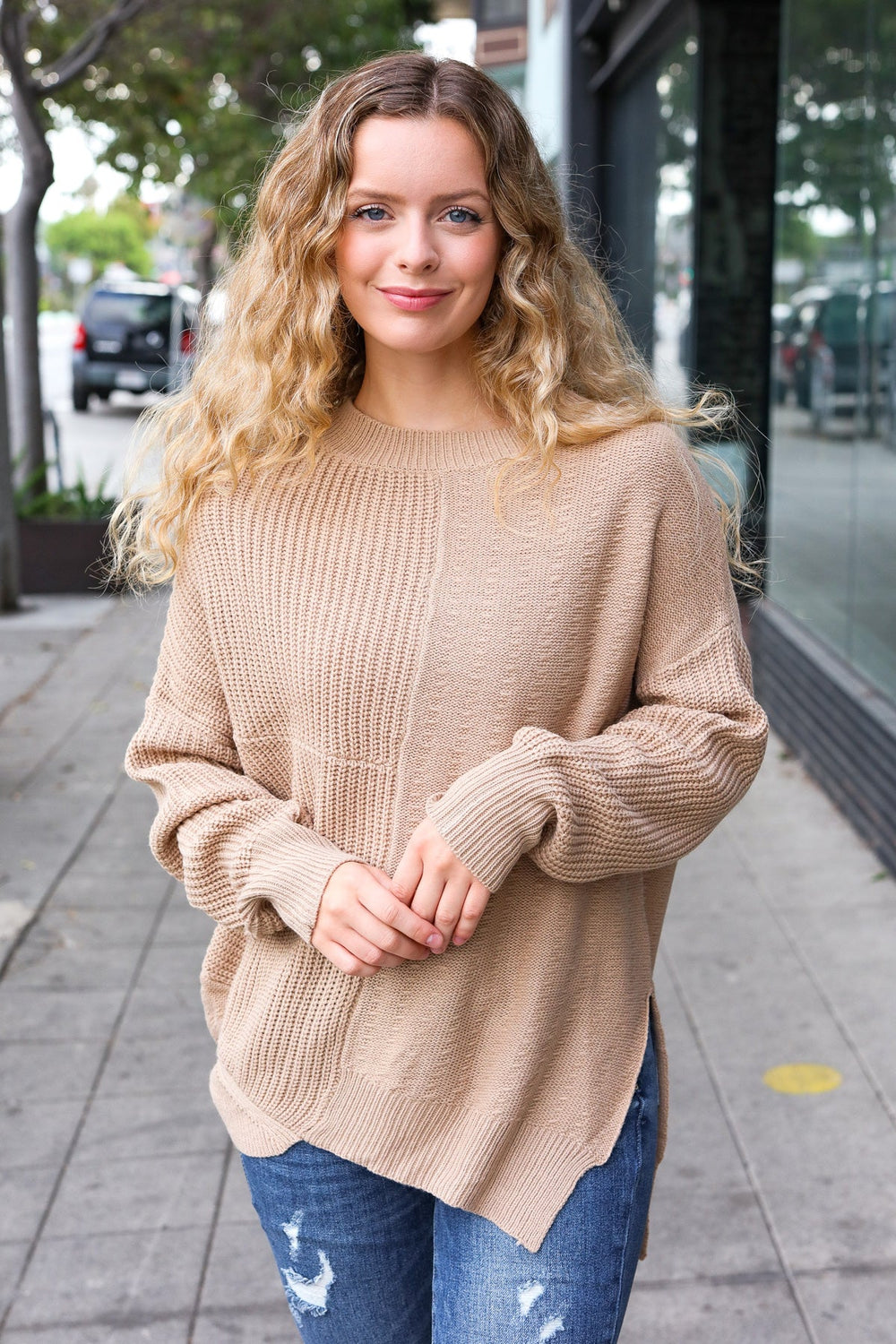 Autumn Vibes Taupe Asymmetrical Knit Sweater - Coeur de la Mode