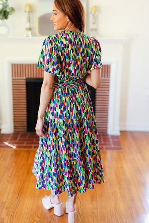 All For You Navy Multicolor Abstract Print Smocked Waist Maxi Dress - Coeur de la Mode