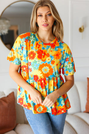 Sunflower& Red Retro Floral Swing Babydoll Top - Coeur de la Mode