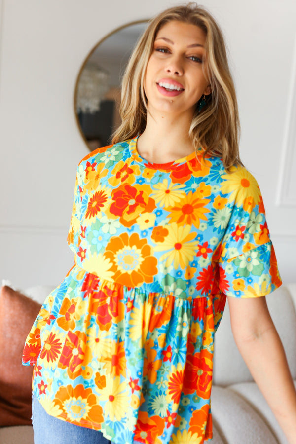 Sunflower& Red Retro Floral Swing Babydoll Top - Coeur de la Mode