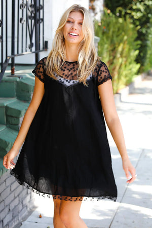 Black Embroidered Lace Yoke Fit & Flare Dress - Coeur de la Mode