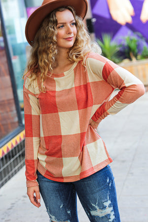 Rust Checker Plaid French Terry Top - Coeur de la Mode
