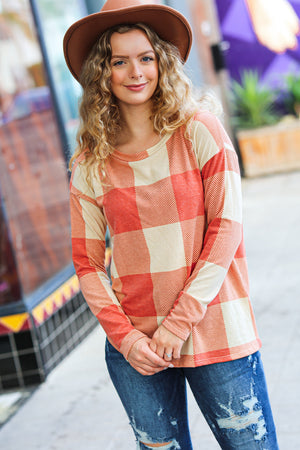 Rust Checker Plaid French Terry Top - Coeur de la Mode