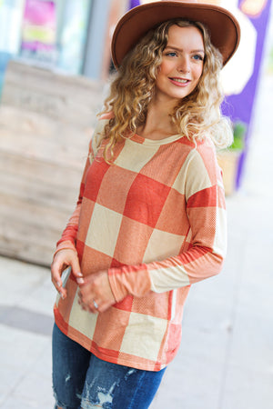 Rust Checker Plaid French Terry Top - Coeur de la Mode