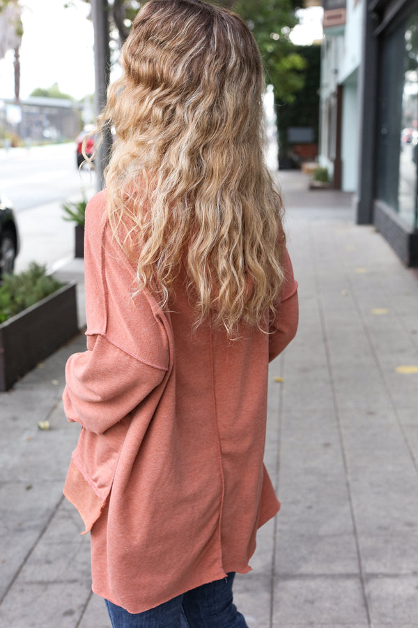 Feeling Playful Rust Stripe Color Block French Terry Hoodie - Coeur de la Mode
