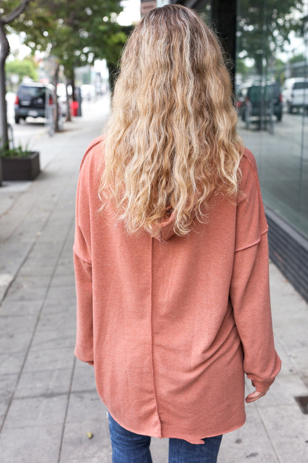 Feeling Playful Rust Stripe Color Block French Terry Hoodie - Coeur de la Mode