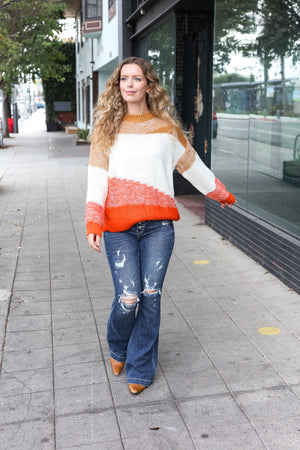 Adorable You Camel & Orange Color Block Sweater - Coeur de la Mode