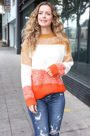 Adorable You Camel & Orange Color Block Sweater - Coeur de la Mode