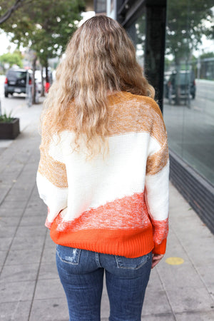 Adorable You Camel & Orange Color Block Sweater - Coeur de la Mode