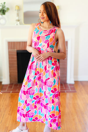 Hello Beautiful Fuchsia Abstract Floral Fit & Flare Maxi Dress - Coeur de la Mode