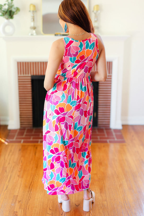 Hello Beautiful Fuchsia Abstract Floral Fit & Flare Maxi Dress - Coeur de la Mode