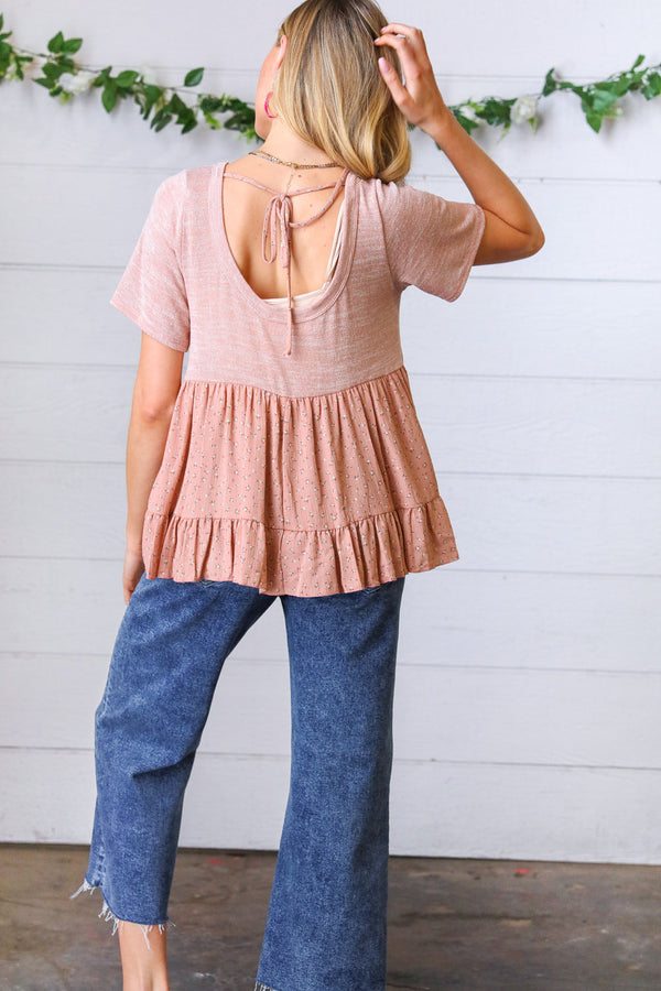 Mauve Tie Back Crinkle Floral Top - Coeur de la Mode