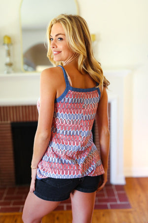 Red White & Blue Squiggly Striped Sleeveless Top - Coeur de la Mode