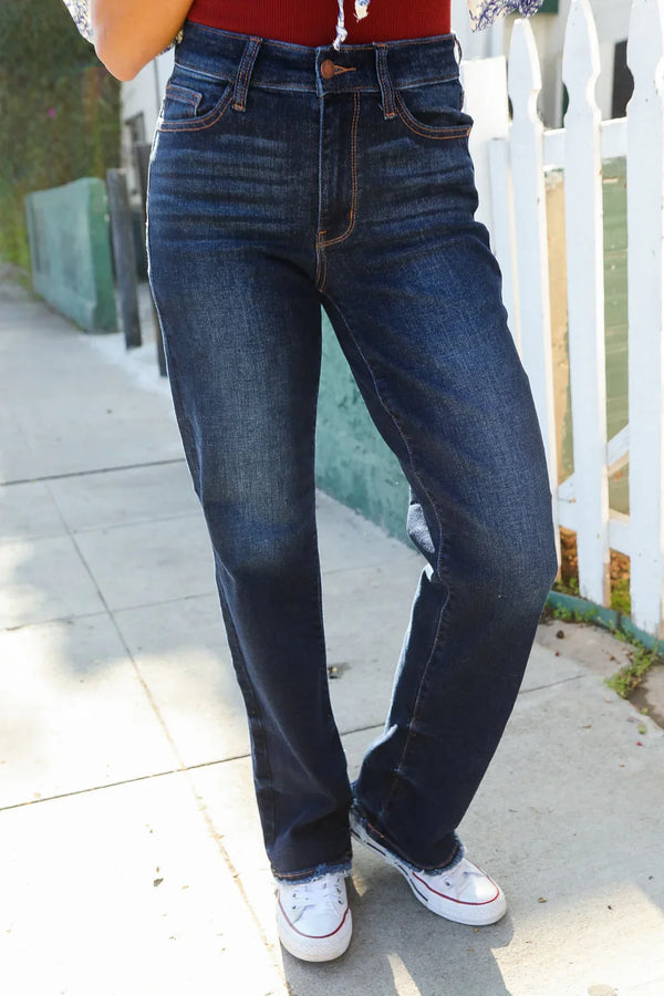 Judy Blue Midnight Horizon Mid Rise Straight Leg Denim Jeans - Coeur de la Mode
