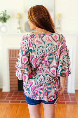 Eyes On You Teal Paisley Double Ruffle Sleeve Top - Coeur de la Mode
