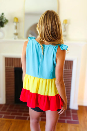 Multicolor Tiered Shoulder Tie Bow Crepe Top - Coeur de la Mode