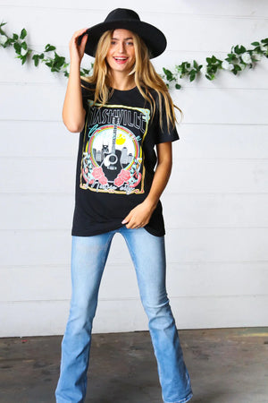 Black Cotton Nashville Graphic Knit Tee - Coeur de la Mode