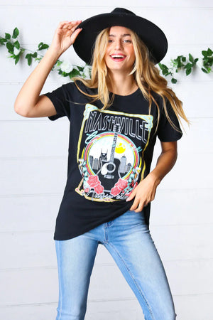 Black Cotton Nashville Graphic Knit Tee - Coeur de la Mode
